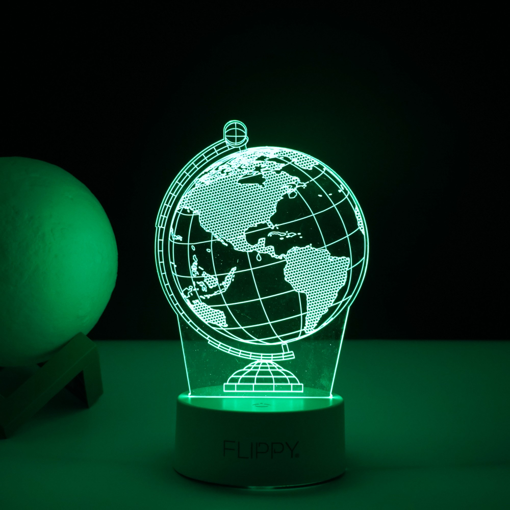 Lampa LED decorativa 3D, Globul Pamantesc, alimentare USB si baterii, acril alb, 20 cm [3]