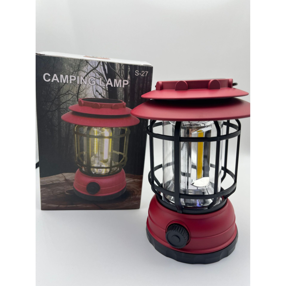 Lampa portabila camping, felinar vintage, iluminare 30 COB LED, intensitate reglabila, ABS, rosu [4]