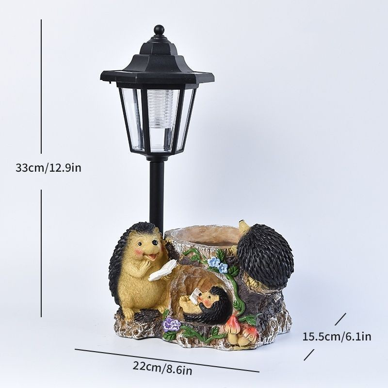 Lampa solara decorativa pentru gradina, model arici, rasina, negru [2]