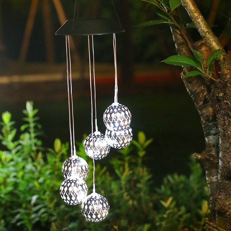 Lampa solara decorativa pentru gradina, model clopotel de vant, LED alb cald [6]