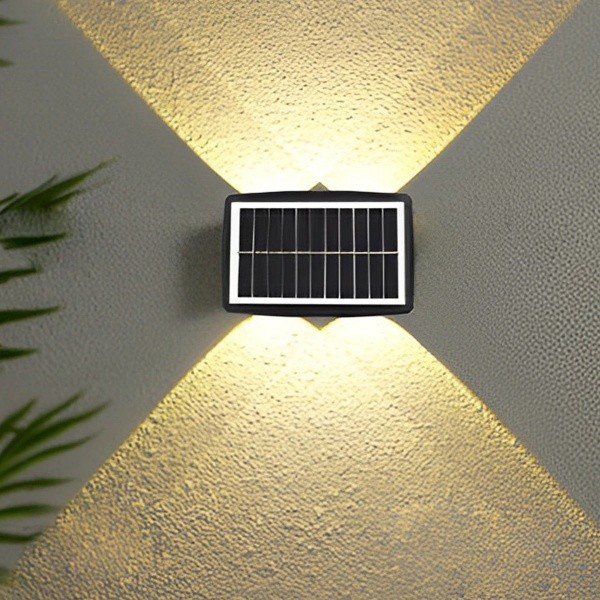 Lampa solara LED bidirectionala dreptunghiulara pentru perete, 6 LED-uri, ABS, alb rece [5]