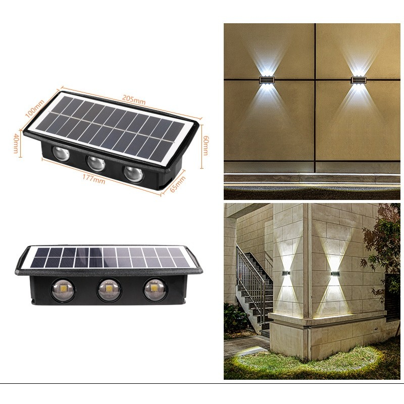 Lampa solara LED bidirectionala dreptunghiulara pentru perete, 6 LED-uri, ABS, alb rece [4]
