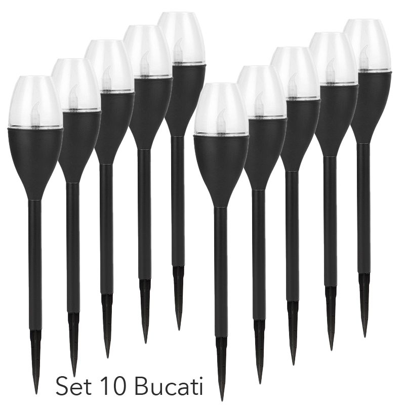 Lampa solara LED pentru gradina, set 10 bucati, efect flacara, inaltime 37.5 cm [2]