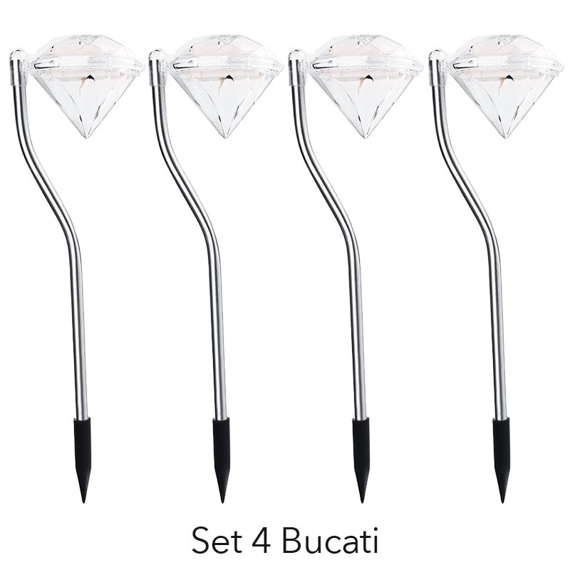 Lampa solara LED pentru gradina, set 4 bucati, tip diamant, lumina alb calda [2]