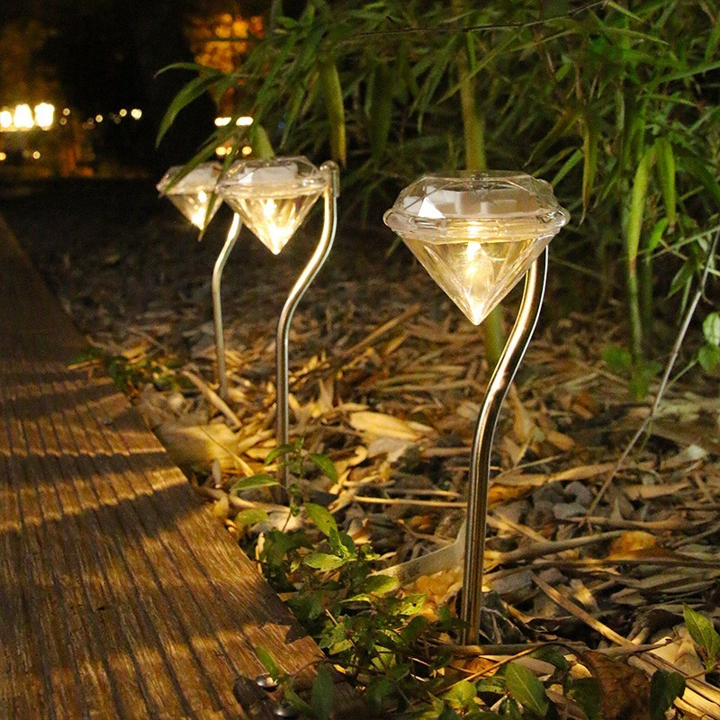 Lampa solara LED pentru gradina, set 4 bucati, tip diamant, lumina alb calda [5]