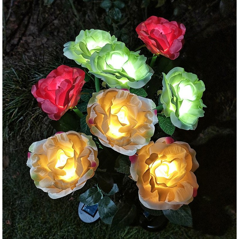 Lampa solara LED tip trandafir, cu senzor lumina, inaltime 75 cm, multicolor [6]