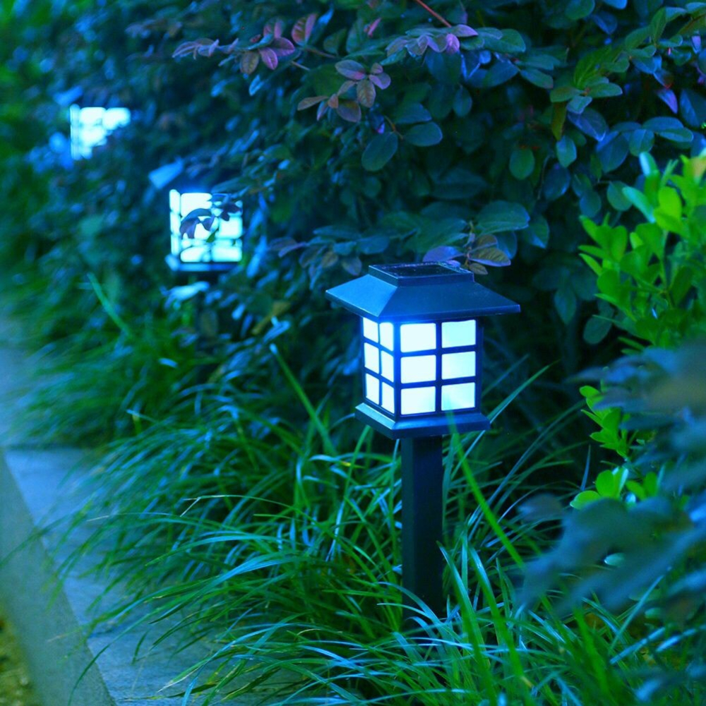 Lampa solara pentru gradina, set 2 bucati, tip felinar la pamant, LED lumina albastra [4]