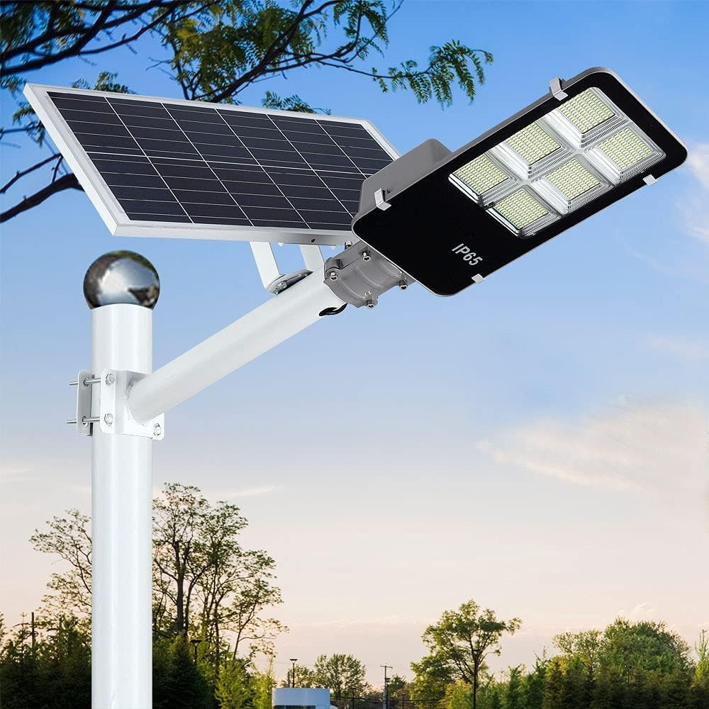 Lampa solara stradala, 100 LED-uri, senzor lumina, panou 12W, ABS negru [9]