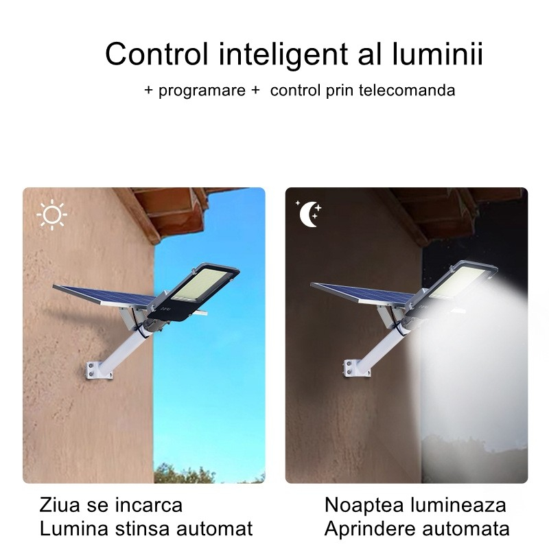 Lampa solara stradala, senzor lumina, finisaj lucios, ABS negru [7]