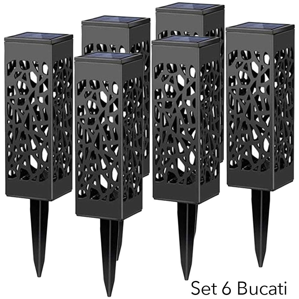 Lampi solare LED, set 6 bucati, tip felinar, lumina alb rece, negru [2]