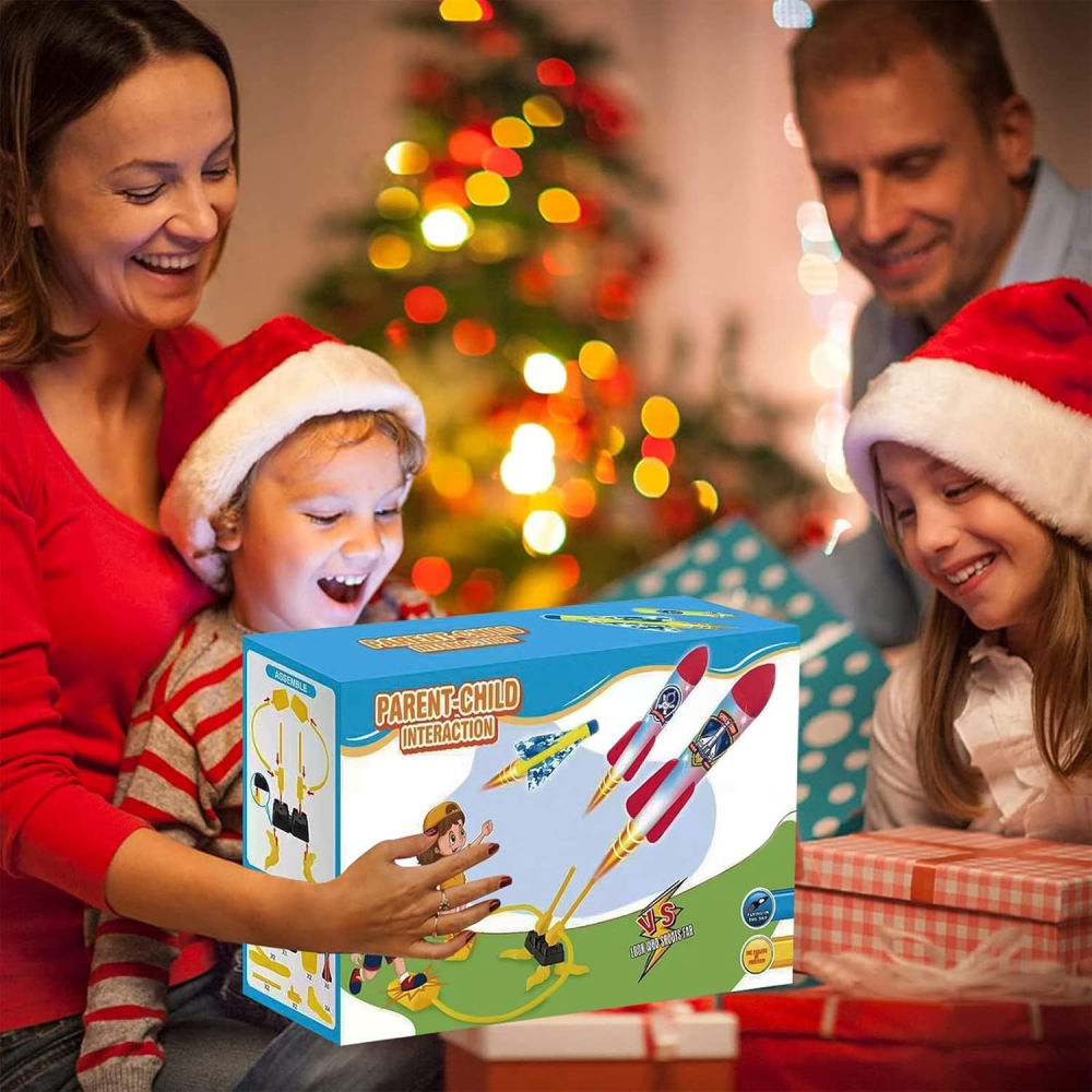 Lansator de rachete cu piciorul, doua lansatoare, 6 rachete fara lumini, 45x18 cm, galben [8]