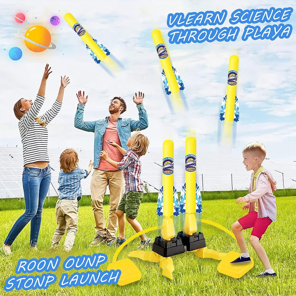 Lansator de rachete cu piciorul, doua lansatoare, 6 rachete fara lumini, 45x18 cm, galben [2]