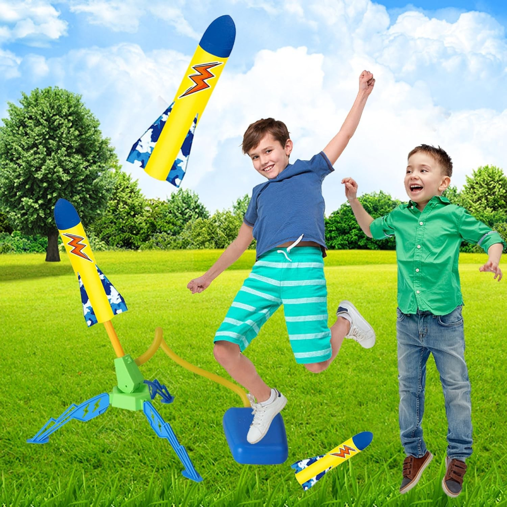 Lansator de rachete cu piciorul, un singur lansator, 3 rachete cu lumini, 40.5 cm inaltime, multicolor [8]