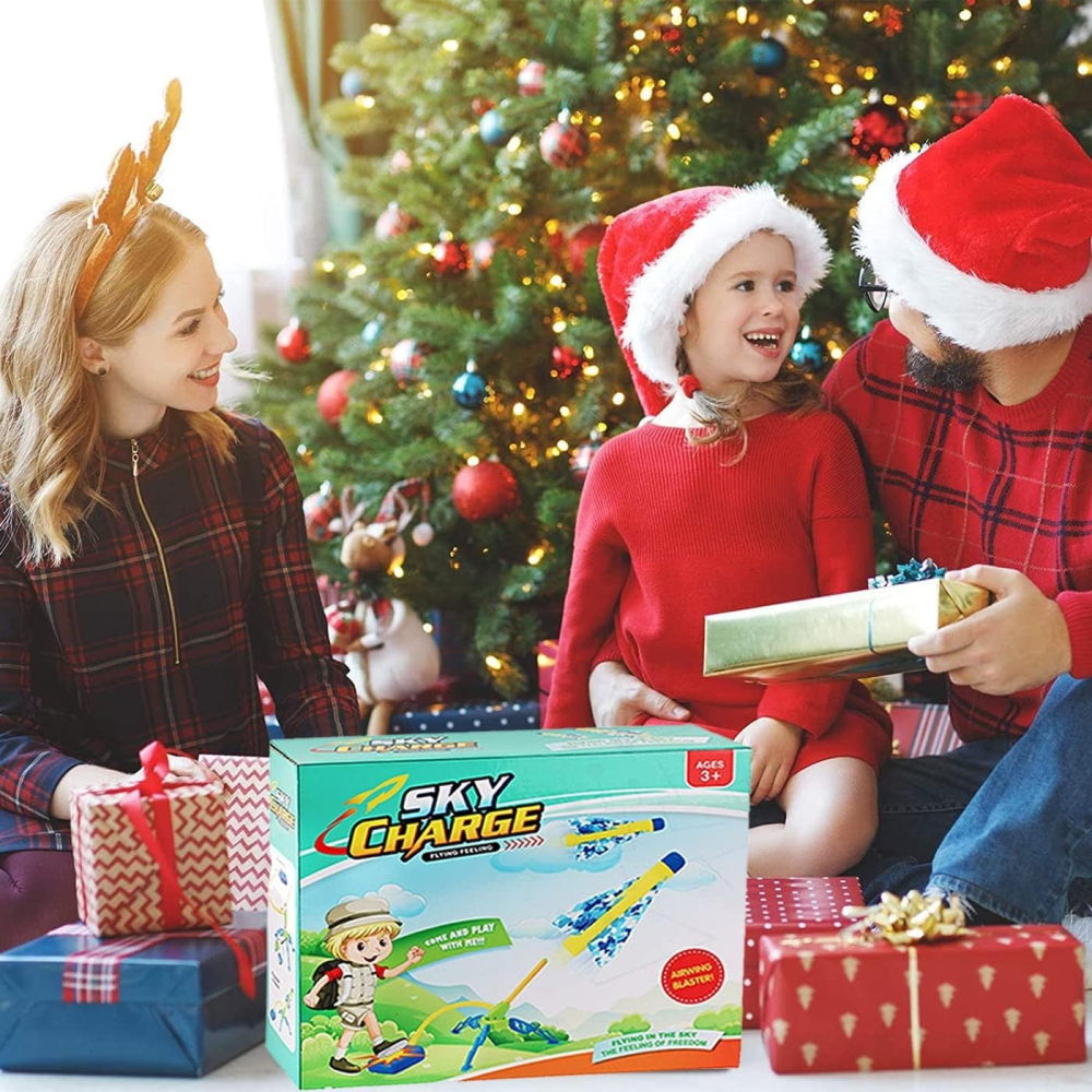 Lansator de rachete cu piciorul, un singur lansator, 4 rachete colorate, 40.5 cm inaltime [3]