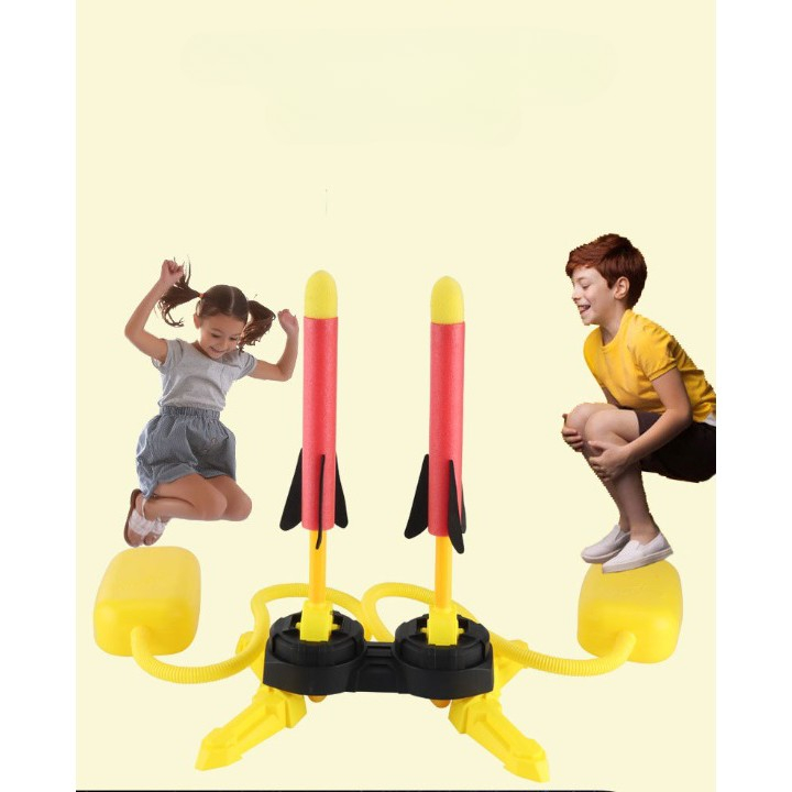 Lansator rachete cu piciorul, doua lansatoare, 6 rachete cu lumini, plastic, 23 cm inaltime [3]