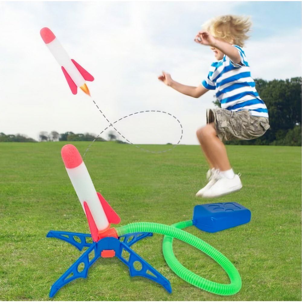 Lansator rachete cu piciorul, dublu, 3 rachete colorate, plastic [6]