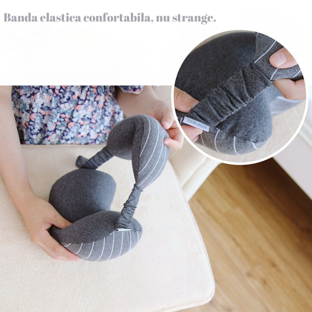 Masca de dormit cu tetiera, 2 in 1, din spuma si bumbac, gri inchis [4]