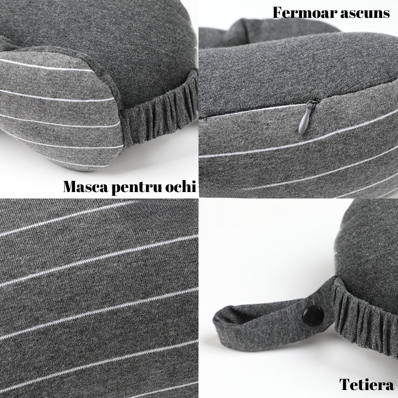 Masca de dormit cu tetiera, 2 in 1, din spuma si bumbac, gri inchis [8]