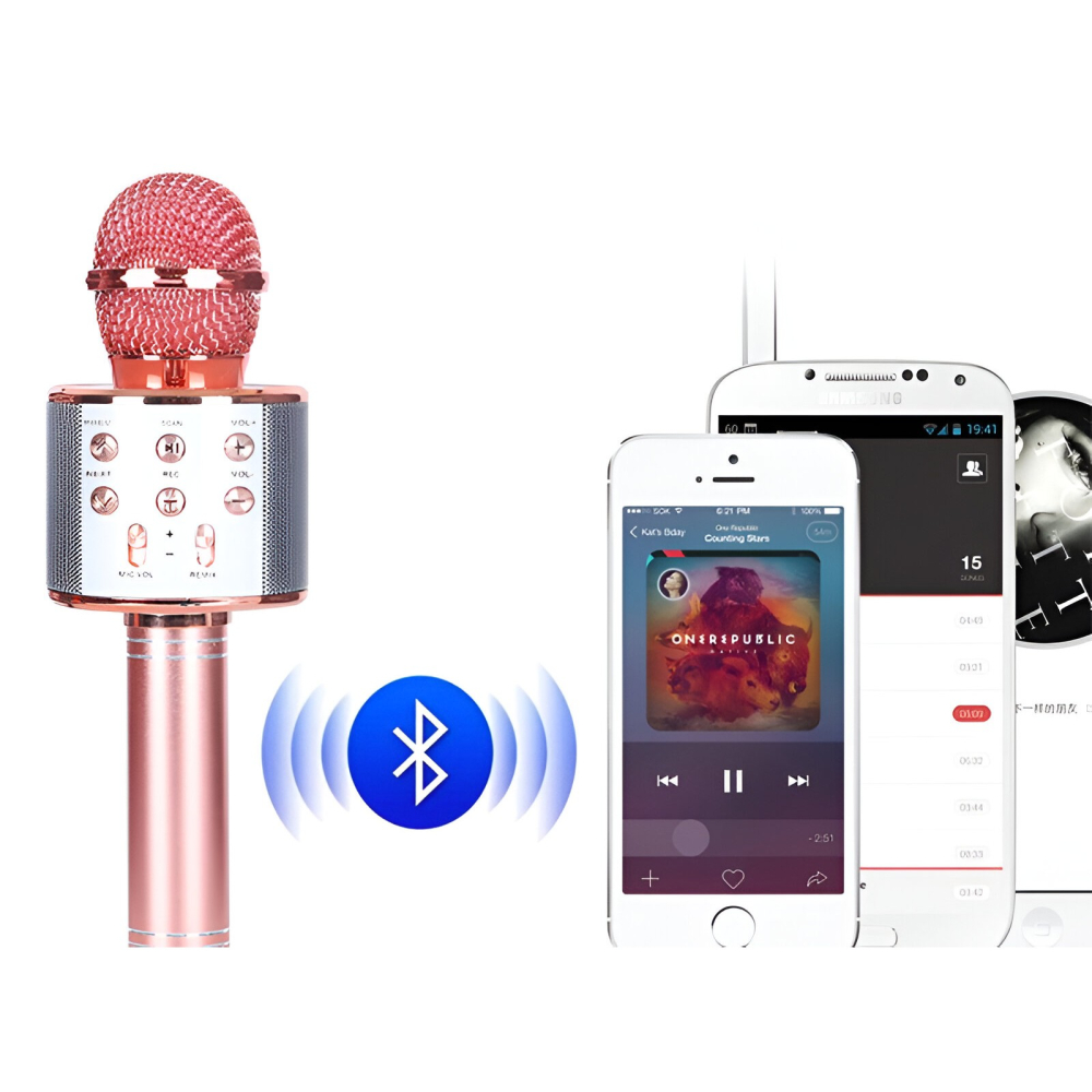 microfon karaoke portabil bluetooth boxa incorporata rose gold [7]