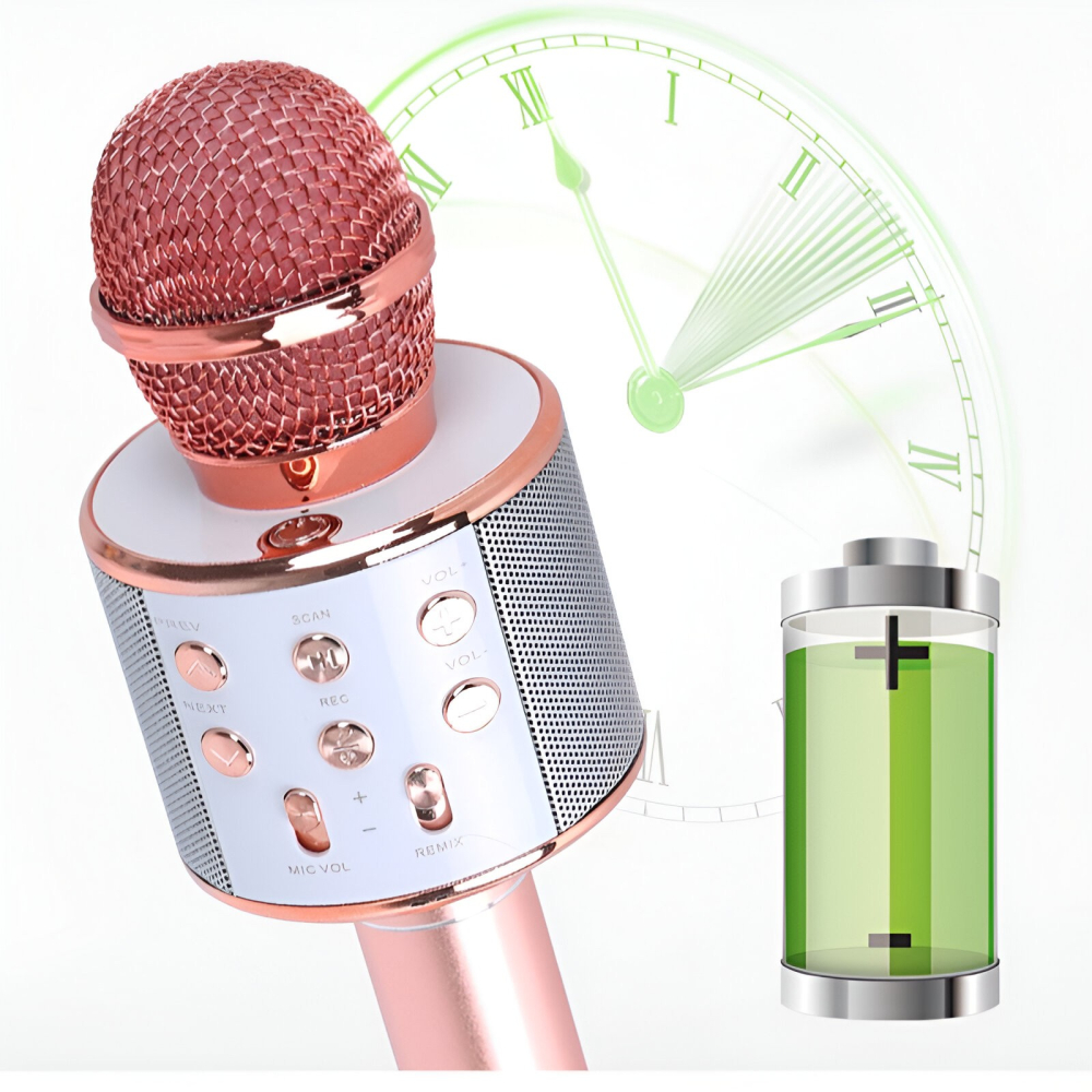 microfon karaoke portabil bluetooth boxa incorporata rose gold [8]