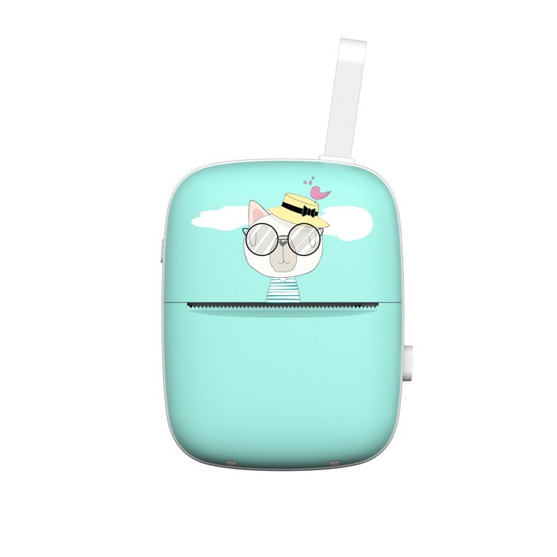 Mini imprimanta foto portabila, model pisica, incarcare USB, print alb-negru, albastru [5]