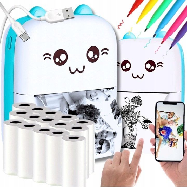 Mini imprimanta foto portabila, model ursulet, incarcare USB, Bluetooth, 12 x 9 x 5 cm [6]