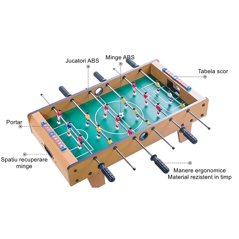 Mini masa de fotbal, 6 manere, 18 jucatori, metal si lemn, 50x25x16 cm [6]
