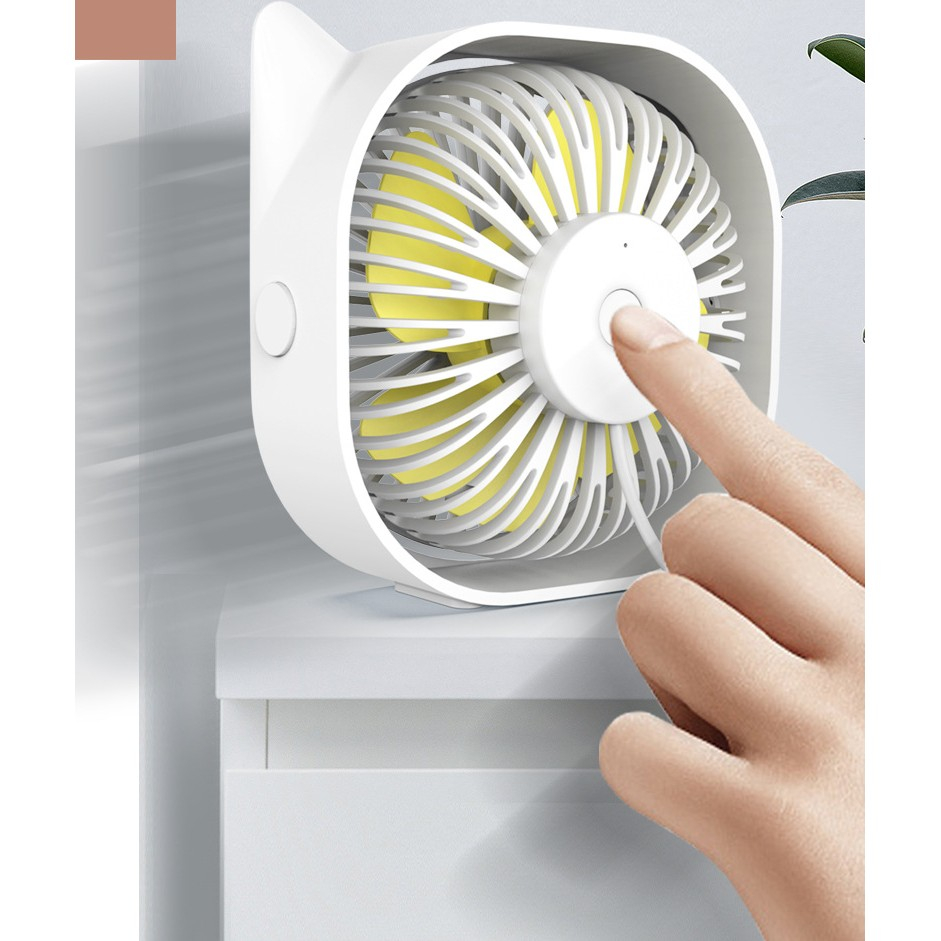 Mini ventilator de birou, rotire 360 grade, 3 viteze, alb, USB [6]