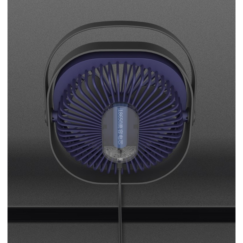 Mini ventilator de birou, rotire 360 grade, 3 viteze, alimentare USB, albastru [3]