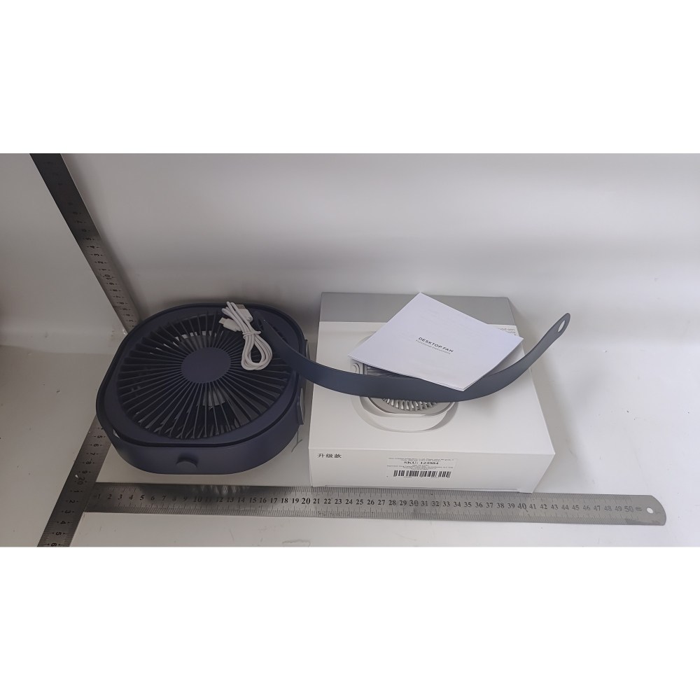 Mini ventilator de birou, rotire 360 grade, 3 viteze, USB, albastru [4]