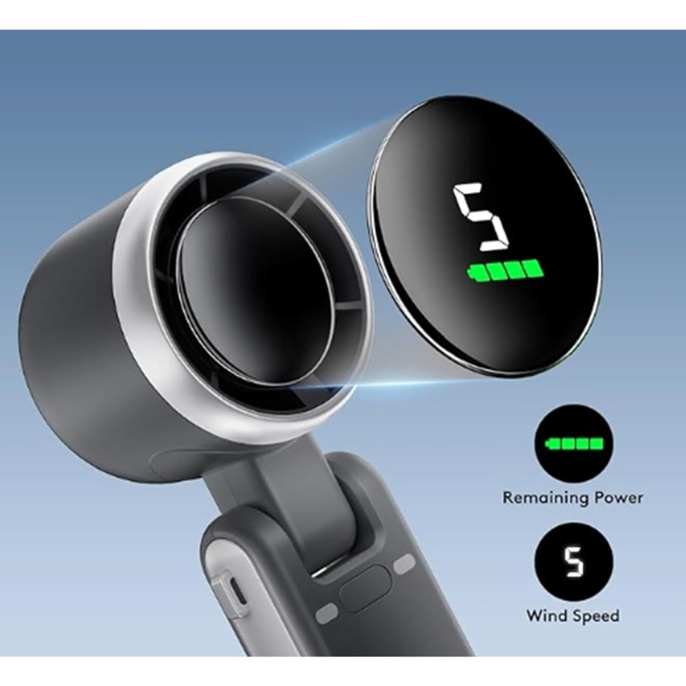 Mini ventilator portabil, 5 trepte viteza, afisaj digital, incarcare USB-C [3]