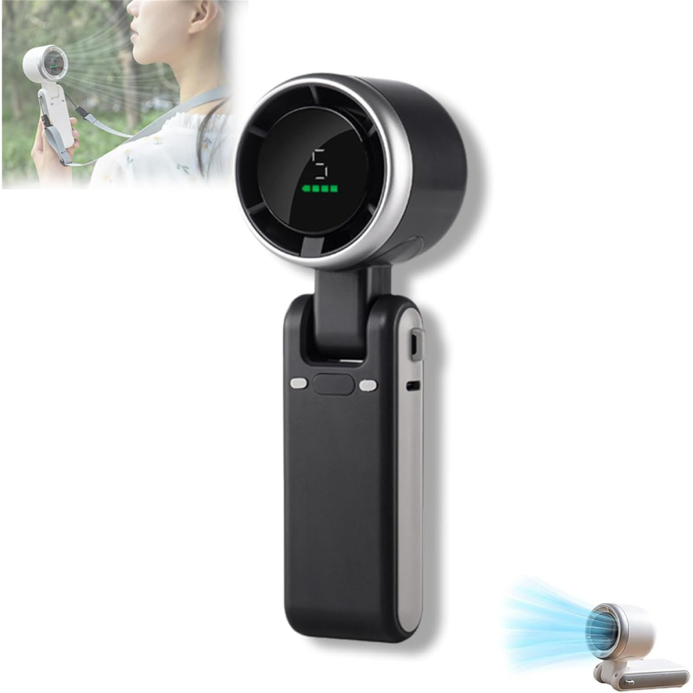 Mini ventilator portabil, 5 trepte viteza, afisaj digital, incarcare USB-C [6]