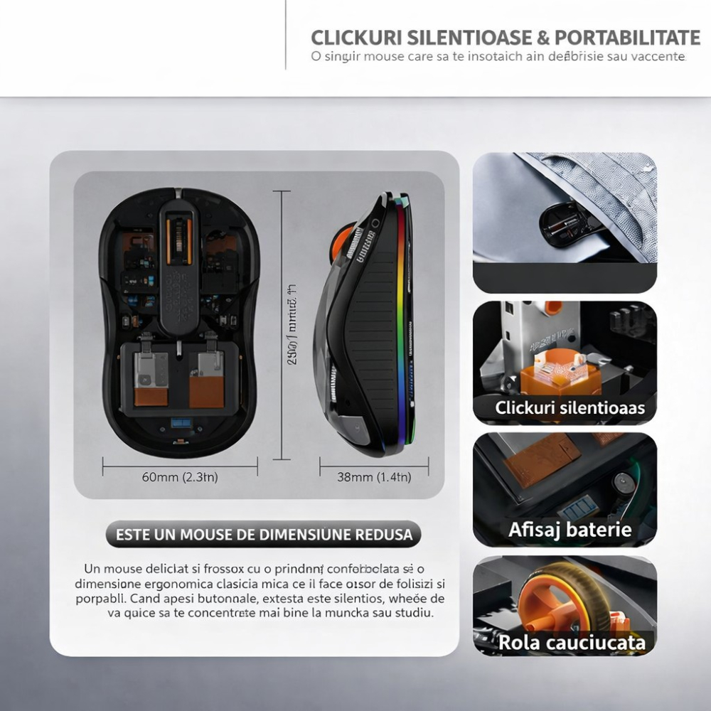 Mouse wireless, dual Bluetooth si 2.4 GHz, reincarcabil, negru [3]