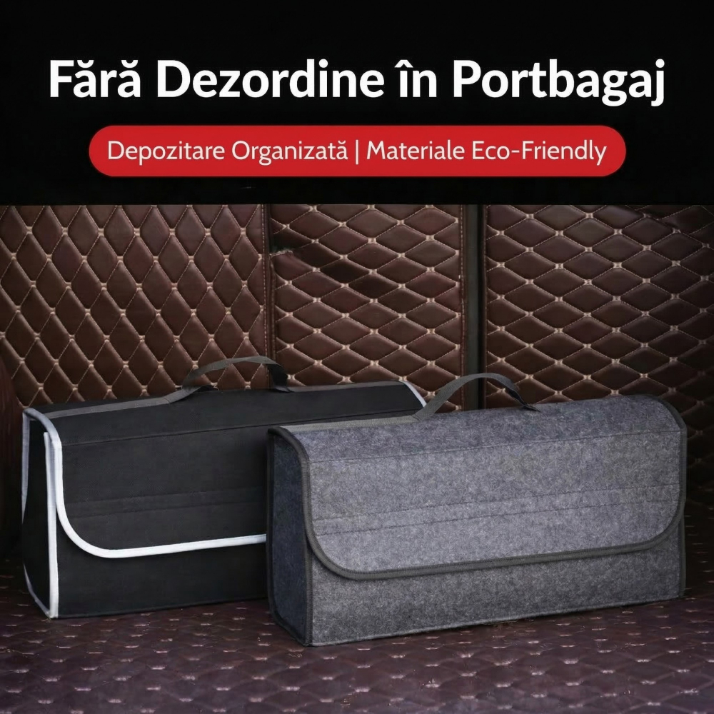 Organizator portbagaj auto pliabil, cutie depozitare multifunctionala, material textil non woven, 50 x 17 x 24 cm, gri [7]