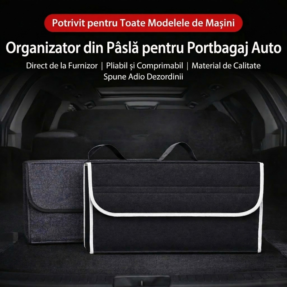 Organizator portbagaj auto pliabil, cutie depozitare multifunctionala, material textil non woven, negru [4]