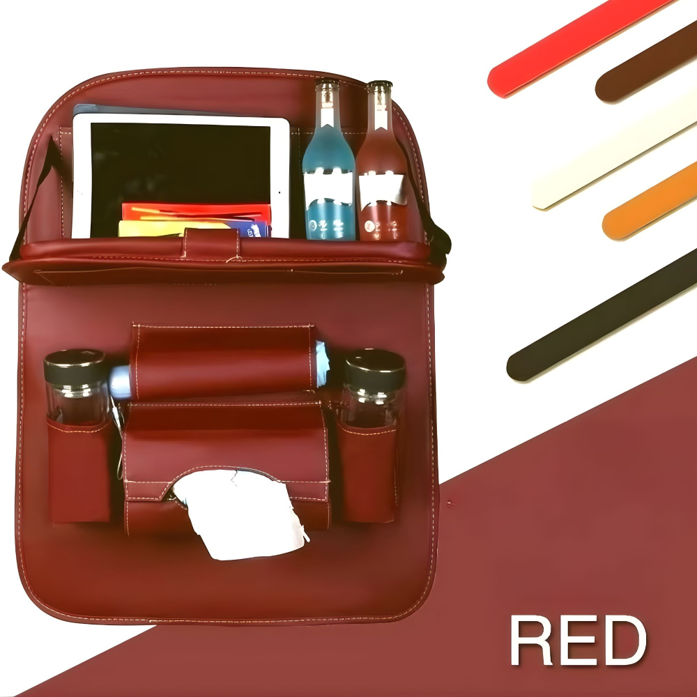 Organizator spate scaun auto, masa pliabila, piele ecologica, impermeabil, suport tableta, 40x63 cm, orange [4]