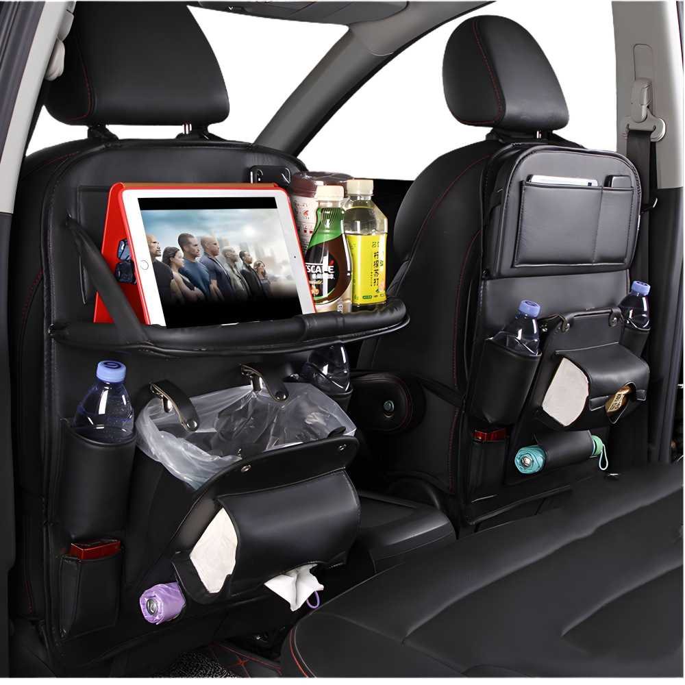 Organizator spate scaun auto, masa pliabila, piele ecologica impermeabila, suport tableta, 40x63 cm [2]