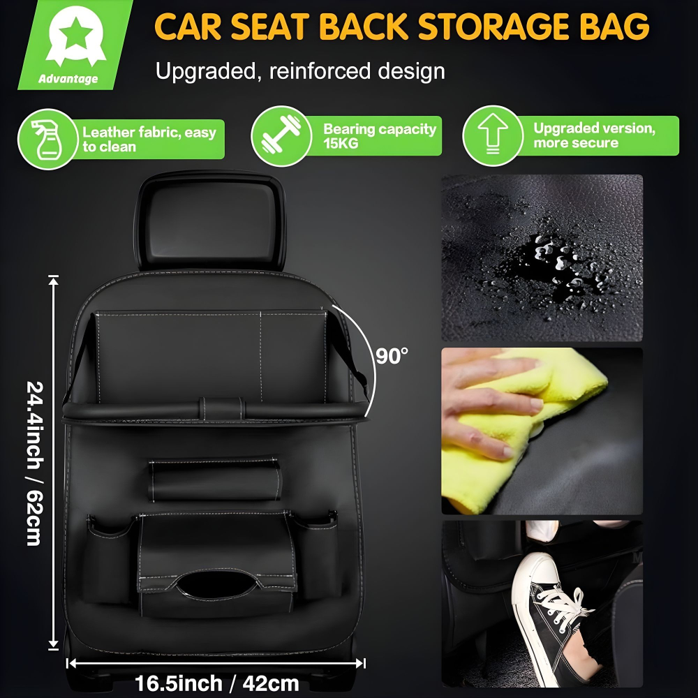 Organizator spate scaun auto, masa pliabila, piele ecologica impermeabila, suport tableta, 40x63 cm [5]