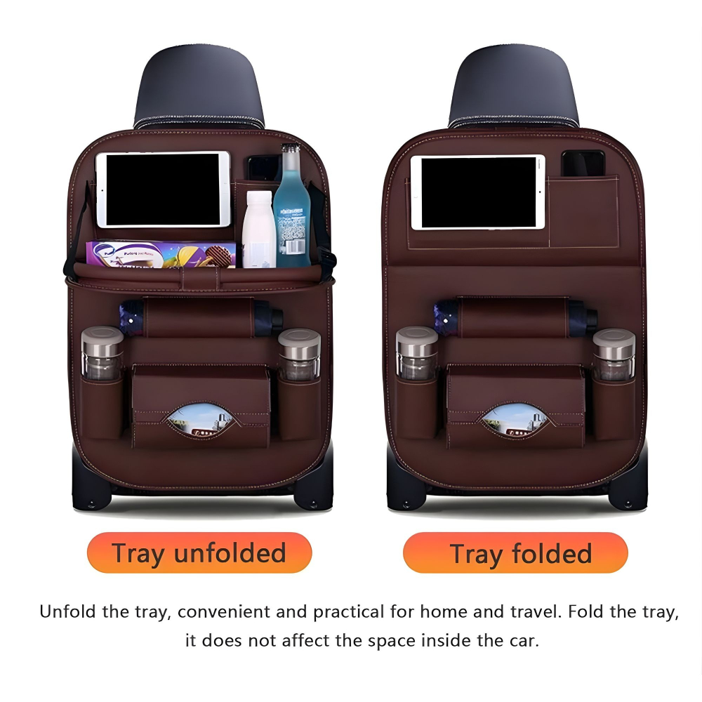 Organizator spate scaun auto, masa pliabila, piele ecologica, suport tableta, bordo [5]