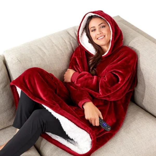 patura cu maneci gluga buzunar frontal rosie [3]