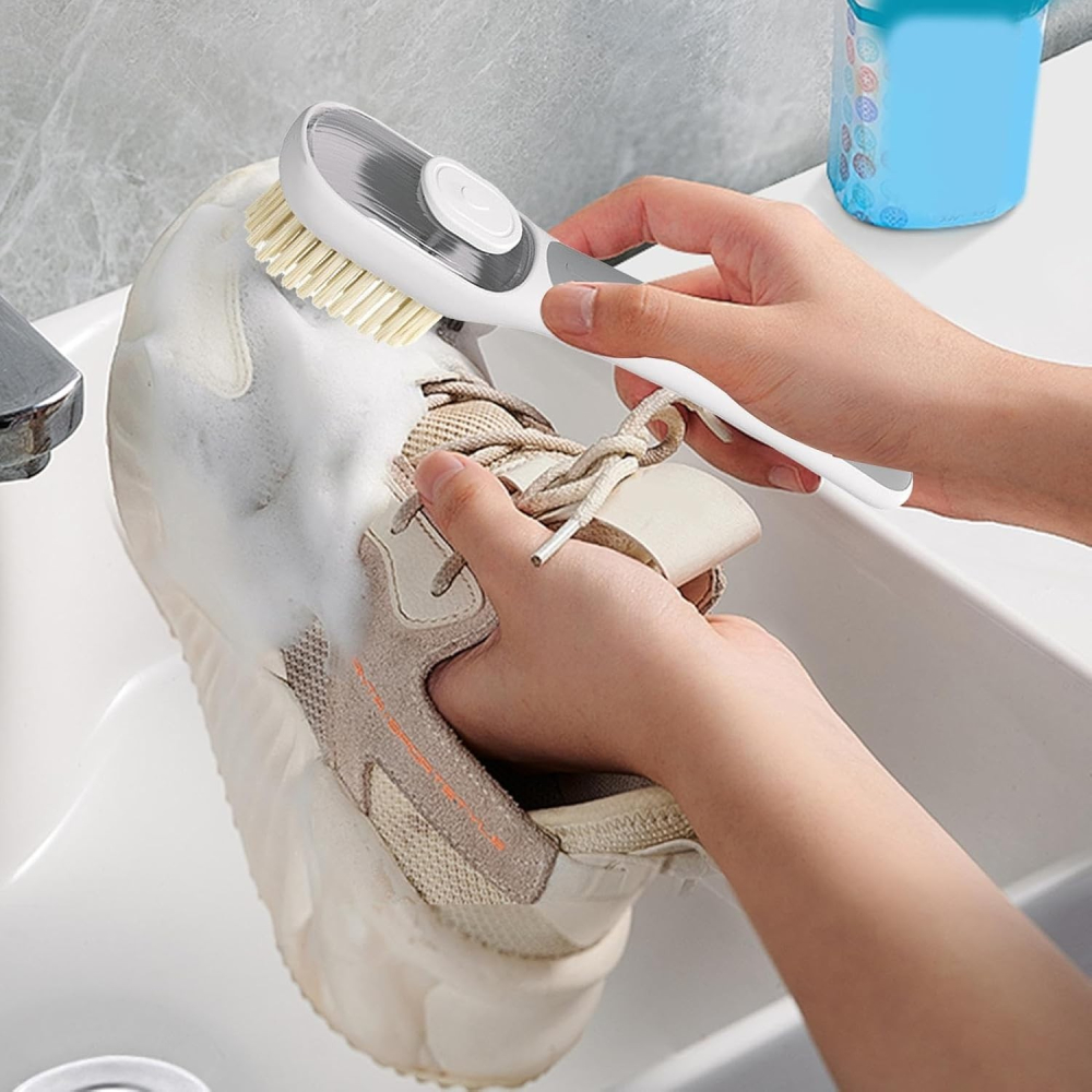 Perie multifunctionala 2 in 1, cu recipient lichid, maner lung ergonomic, gri [4]