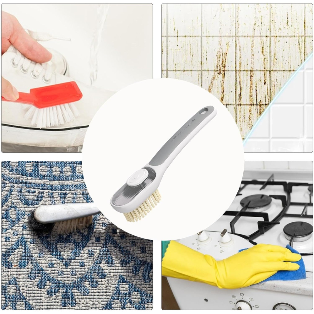 Perie multifunctionala 2 in 1, cu recipient lichid, maner lung ergonomic, gri [5]