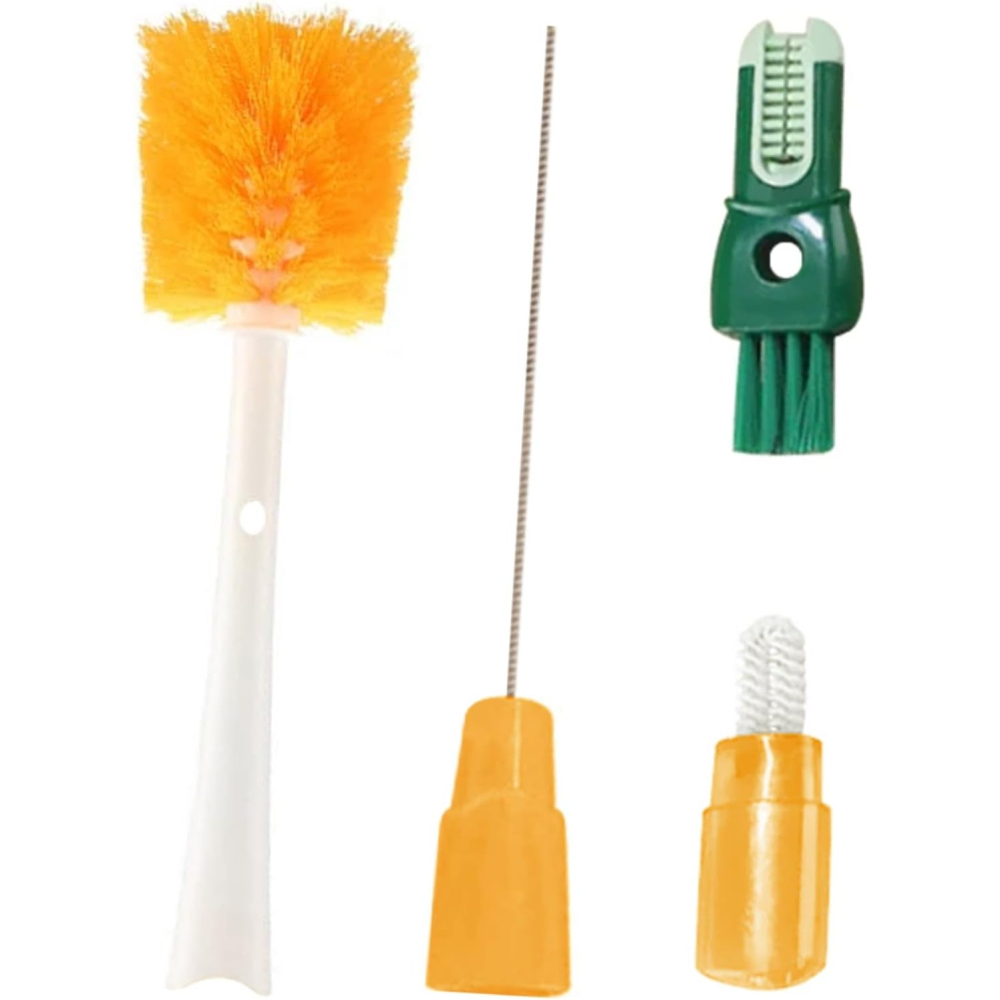 Perie multifunctionala 5 in 1 pentru curatat pahare, cani si sticle, cu maner lung, portocaliu-alb [15]