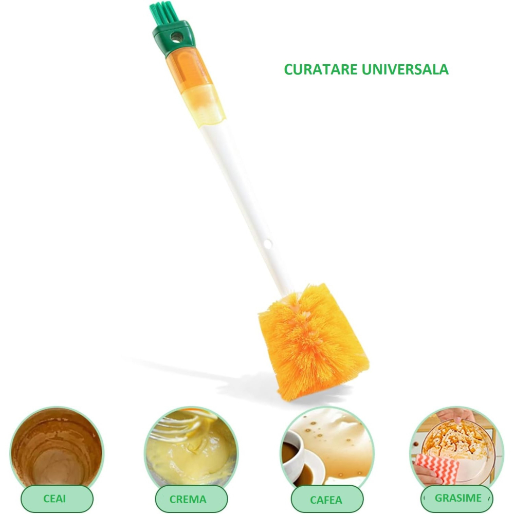 Perie multifunctionala 5 in 1 pentru curatat pahare, cani si sticle, cu maner lung, portocaliu-alb [5]