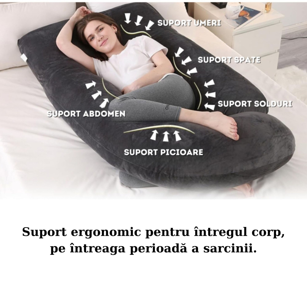 Perna pentru gravide, forma J ergonomica, captuseala poliester, negru [3]