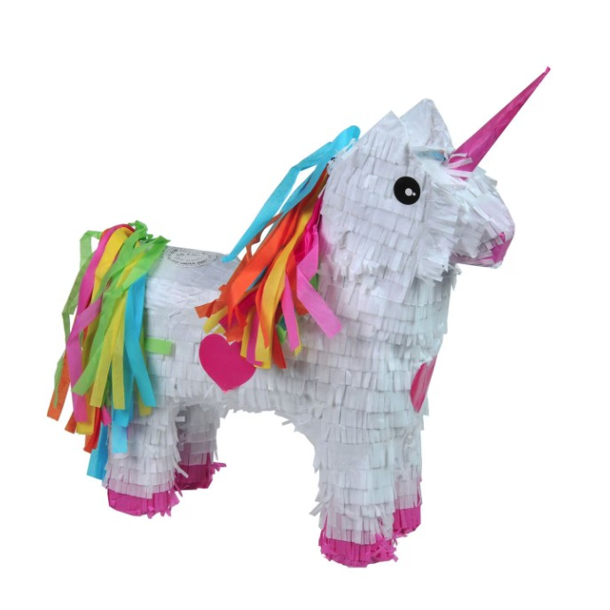Pinata Unicorn pentru petrecere, model cu agatatoare, carton si hartie creponata, 50x35x10 cm [2]
