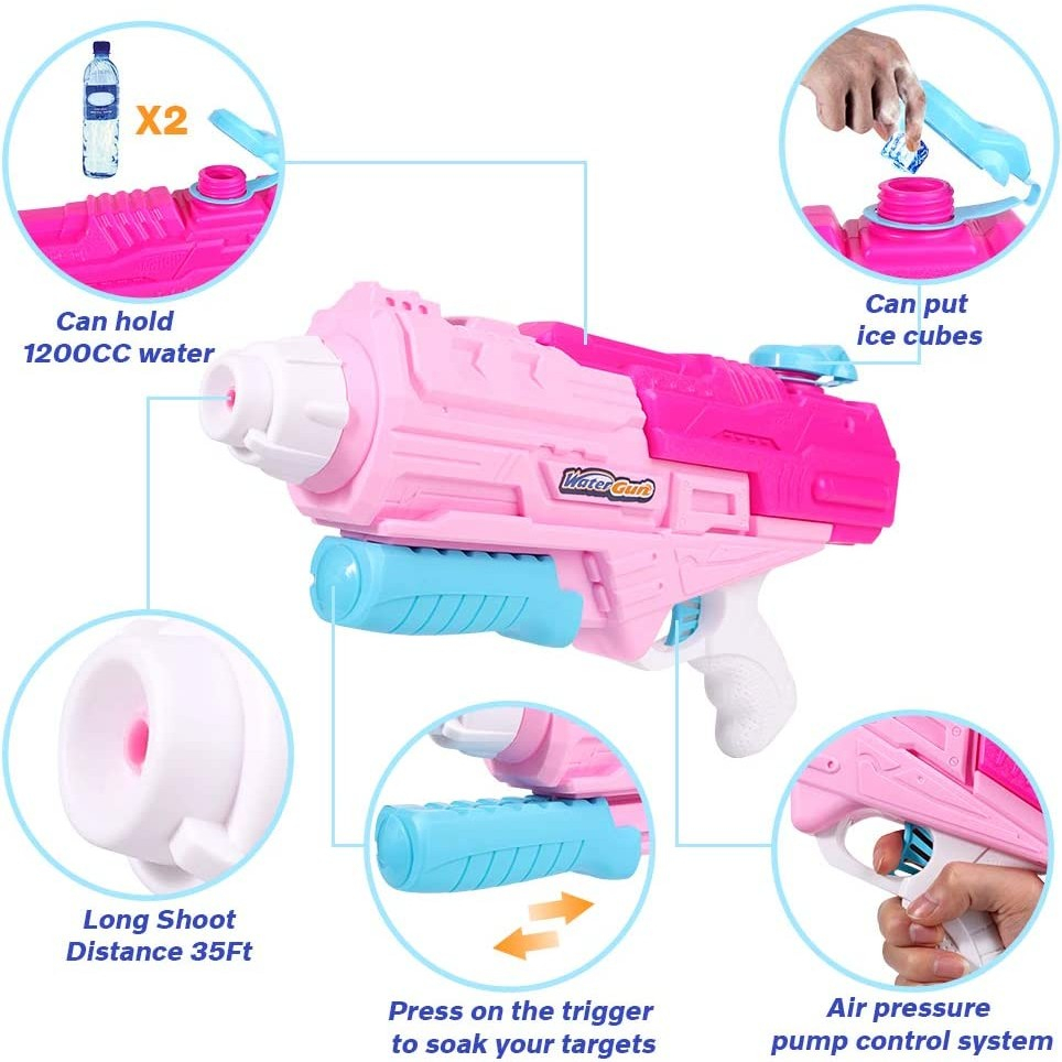 Pistol cu apa pentru copii, rezervor mare, design pompa presiune, plastic roz [3]