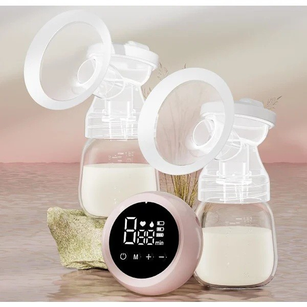 pompa san electrica 2 in 1 cu 2 biberoane roz transparent [3]
