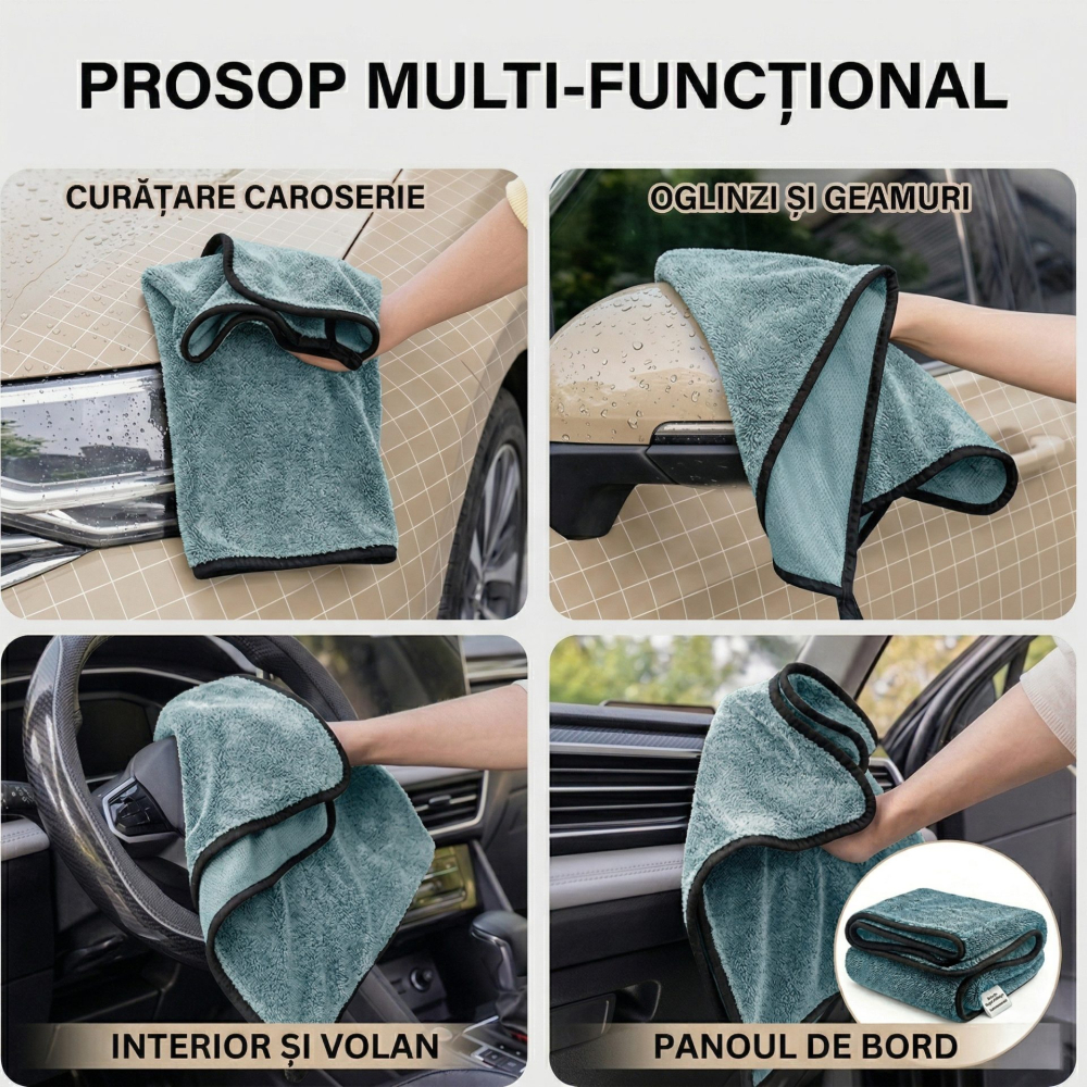 Prosop uscare auto, microfibra 600 GSM, absorbant, albastru deschis [3]