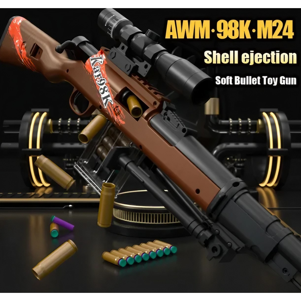 pusca de jucarie 98k cu luneta si proiectile spuma maro [4]